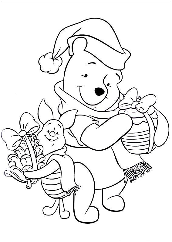 coloriage winnie et porcinet avec des cadeaux de noel